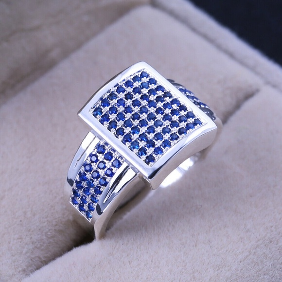 New 925 Silver Micro Shape Blue Sapphire Ring - Picture 3 of 5